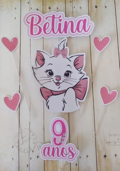 Topper de Bolo Gatinha Marie Personalizado