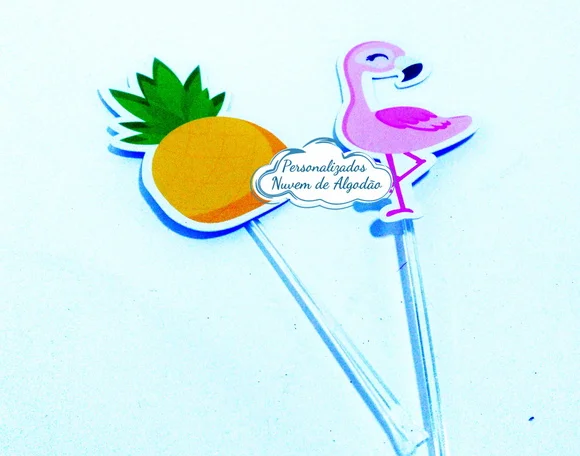 Topper de docinho - Abacaxi e Flamingo