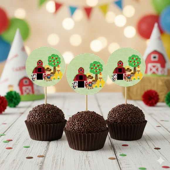 Topper para Docinho Personalizado Fazendinha - 30 un