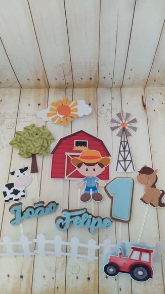 Topper de Bolo Fazendinha 3d Personalizado