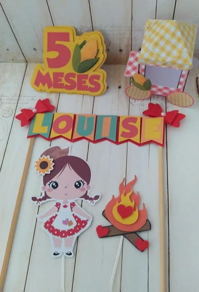 Topper Festa Junina Barraca 3d Mesversário Menina