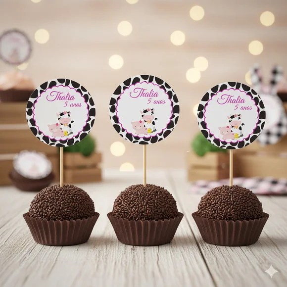 Topper para Docinho Personalizado Fazendinha Menina - 30 un