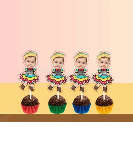 Topper para Docinhos Festa Junina com Foto Carinha Menina