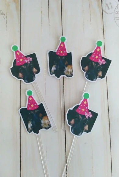 Topper para Docinhos Pet Cachorro com Foto e Chapeuzinho