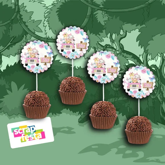 Topper Redondo 2,5cm Escalopado para Docinho Festa Safari