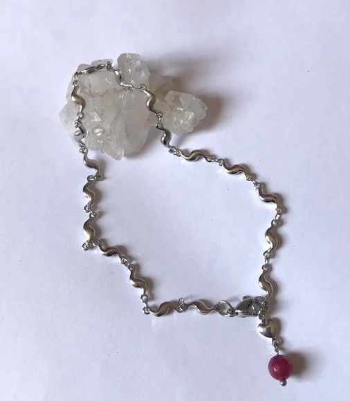 Tornozeleira de Aço Inoxidavel e Jade Facetada