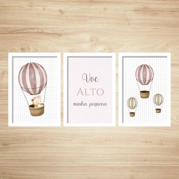 Trio Quadros Voe Alto Minha Pequena 24x33cm c/ Vidro