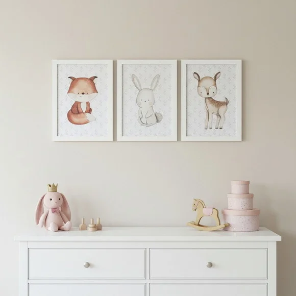 Trio Quadros Animais do Bosque 24x33cm c/ Vidro