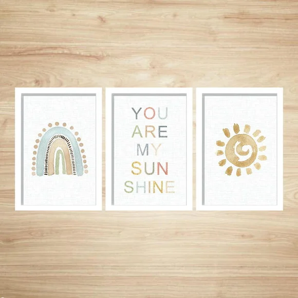 Trio Quadros You Are My Sunshine Menino c/ Vidro 24x33cm