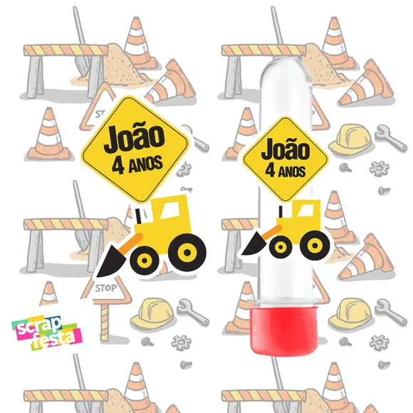 Tubete Personalizado Festa Construção Obra Trator