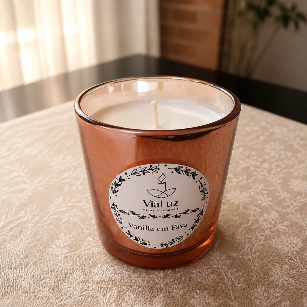 Vela Aromática Copo Whisky Espelhado Luxo - Vanilla em Fava