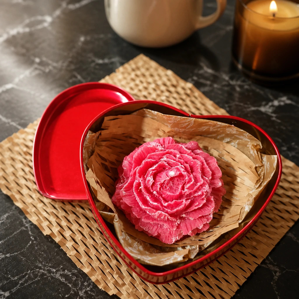 Vela Aromática e Decorativa Peônia - Lata de coração grande