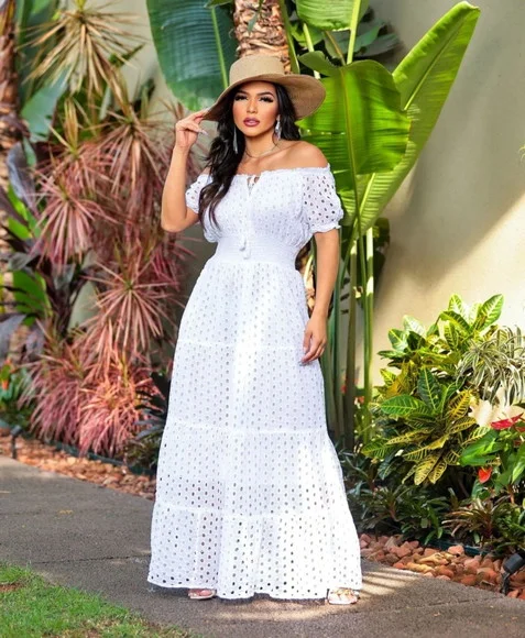 Vestido Branco Algodão Laise Noiva Civil Batizado Festa