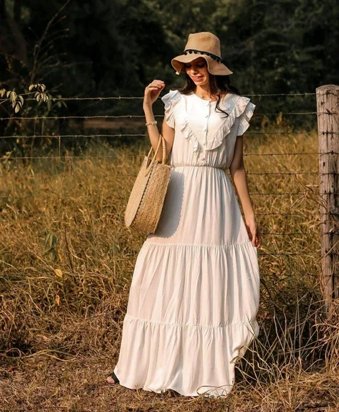 vestido longo branco retro faixa festa