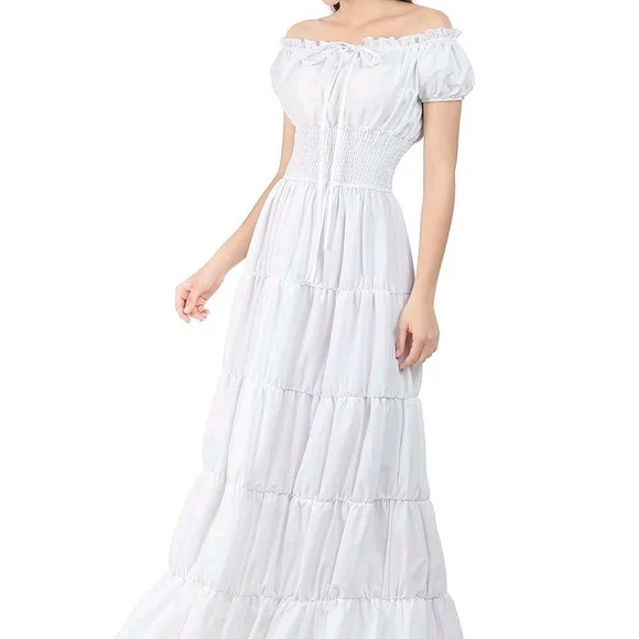 vestido longo estilo cigana rodado branco
