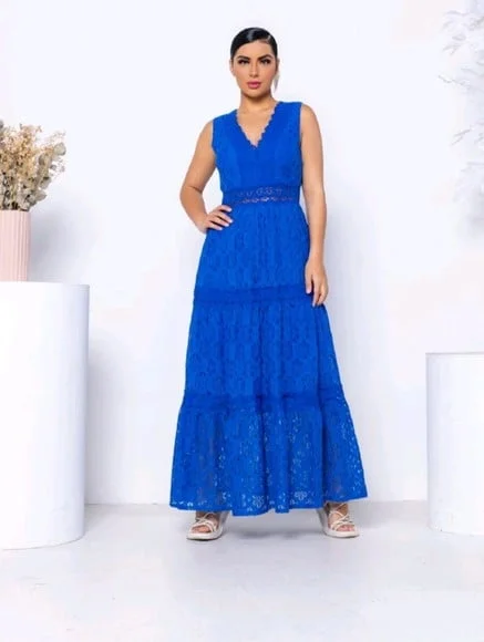 Vestido Longo em Renda Guipir Festa